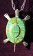 Sterling Silver Zuni Inlay Green Turquiose Turtle Necklace & Pin 10 Gr Signed Pj