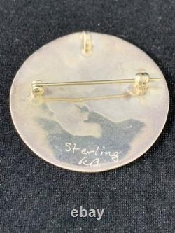 Sterling Silver Zuni Multi Stone Inlay Bird Pin Pendant signed RB (G002)