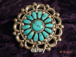 Sterling Silver and Turquoise Pin/Pendant by Zuni Artist Julie O. Lahi-Signed