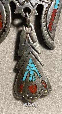 Sterling silver Thunderbird pendant/brooch with turquoise and red stone inlay
