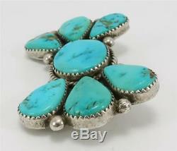 Sterling silver ladies large 2.25 TURQUOISE pin brooch artisan made