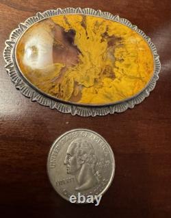Stunning Estate Large VTG Native American Sterling Prettified Wood Pin