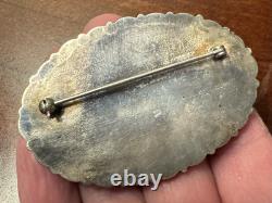 Stunning Estate Large VTG Native American Sterling Prettified Wood Pin
