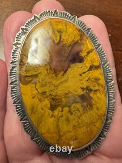 Stunning Estate Large VTG Native American Sterling Prettified Wood Pin