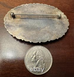 Stunning Estate Large VTG Native American Sterling Prettified Wood Pin