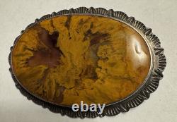 Stunning Estate Large VTG Native American Sterling Prettified Wood Pin