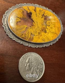 Stunning Estate Large VTG Native American Sterling Prettified Wood Pin