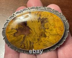 Stunning Estate Large VTG Native American Sterling Prettified Wood Pin