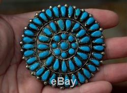Stunning Huge Handmade Old Pawn Navajo Silver & Turquoise Brooch Pin/Pendant