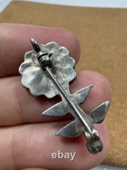 Stunning Native American Sterling Silver Inlaid Flower Plant Pin Brooch Pendant