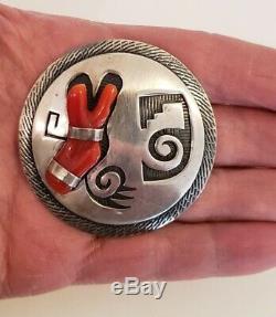 Stunning Native American Sterling Silver Overlay Coral Pin/Pendant