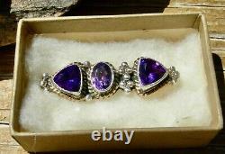 Stunning Navajo Emerson Thompson Sterling 12k Gf Amethyst Southwest Vint. Brooch