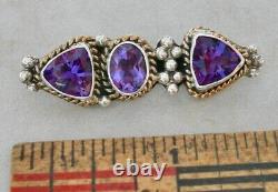 Stunning Navajo Emerson Thompson Sterling 12k Gf Amethyst Southwest Vint. Brooch