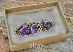 Stunning Navajo Emerson Thompson Sterling 12k Gf Amethyst Southwest Vint. Brooch