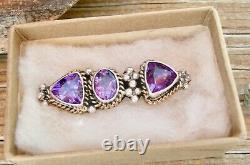 Stunning Navajo Emerson Thompson Sterling 12k Gf Amethyst Southwest Vint. Brooch