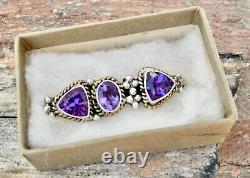 Stunning Navajo Emerson Thompson Sterling 12k Gf Amethyst Southwest Vint. Brooch