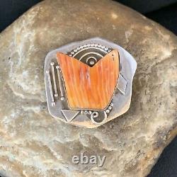 Stunning Navajo Handmade Pin Sterling Silver Orange Spiny Oyster 13716