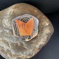 Stunning Navajo Handmade Pin Sterling Silver Orange Spiny Oyster 13716