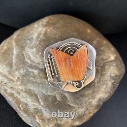 Stunning Navajo Handmade Pin Sterling Silver Orange Spiny Oyster 13716