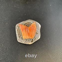 Stunning Navajo Handmade Pin Sterling Silver Orange Spiny Oyster 13716