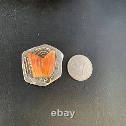 Stunning Navajo Handmade Pin Sterling Silver Orange Spiny Oyster 13716