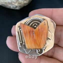 Stunning Navajo Handmade Pin Sterling Silver Orange Spiny Oyster 13716