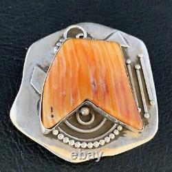 Stunning Navajo Handmade Pin Sterling Silver Orange Spiny Oyster 13716