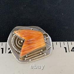 Stunning Navajo Handmade Pin Sterling Silver Orange Spiny Oyster 13716