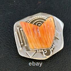 Stunning Navajo Handmade Pin Sterling Silver Orange Spiny Oyster 13716