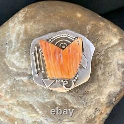 Stunning Navajo Handmade Pin Sterling Silver Orange Spiny Oyster 13716