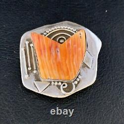 Stunning Navajo Handmade Pin Sterling Silver Orange Spiny Oyster 13716