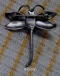 Stunning Old Navajo Sterling Silver & Turquoise Dragonfly Brooch Pin Vintage 1.5