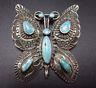 Stunning Vintage Navajo Hand-stamped Sterling Silver & Turquoise Butterfly Pin