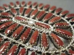 Stunning Vintage Navajo Coral Sterling Silver Native American Pin