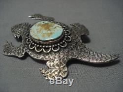 Stunning Vintage Navajo Toad Sterling Silver Pin Pendant Old Pawn