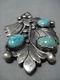 Stunning Vintage Navajo Turquoise Sterling Silver Carl Luthy Pin Pendant