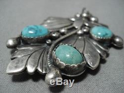 Stunning Vintage Navajo Turquoise Sterling Silver Carl Luthy Pin Pendant