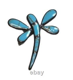 Stunning Vintage Old Navajo Sterling Silver & Turquoise Dragonfly Brooch Pin