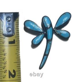 Stunning Vintage Old Navajo Sterling Silver & Turquoise Dragonfly Brooch Pin