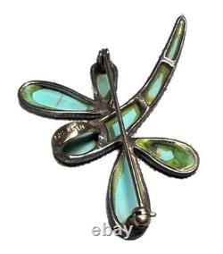 Stunning Vintage Old Navajo Sterling Silver & Turquoise Dragonfly Brooch Pin