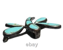 Stunning Vintage Old Navajo Sterling Silver & Turquoise Dragonfly Brooch Pin