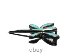 Stunning Vintage Old Navajo Sterling Silver & Turquoise Dragonfly Brooch Pin