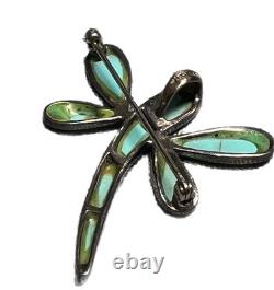 Stunning Vintage Old Navajo Sterling Silver & Turquoise Dragonfly Brooch Pin