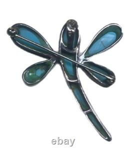 Stunning Vintage Old Navajo Sterling Silver & Turquoise Dragonfly Brooch Pin