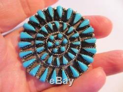 Stunning Vtg Zuni Sterling & Turquoise Petit Point Pendant/pin-exquisite Color