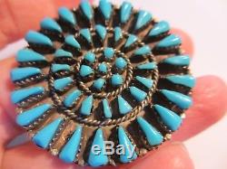 Stunning Vtg Zuni Sterling & Turquoise Petit Point Pendant/pin-exquisite Color