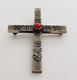Substantial Lee Charley Tufa Cast Cross With Coral, Navajo Pendant, Pin, Native