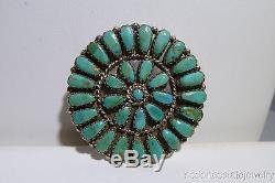 Sunburst Turquoise Pin Sterling Silver Pendent Zuni Native American Stamp T