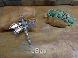 Superb Navajo Dragonfly Sterling Turquoise Brooch Pin Native Old Pawn Harvey Era