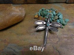 Superb Navajo Dragonfly Sterling Turquoise Brooch Pin Native Old Pawn Harvey Era